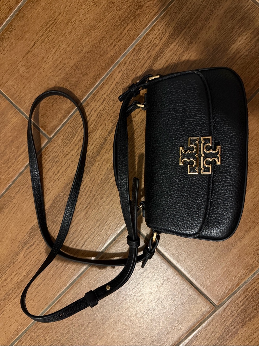 Tory Burch Black Pebbled Leather Mini Crossbody Bag